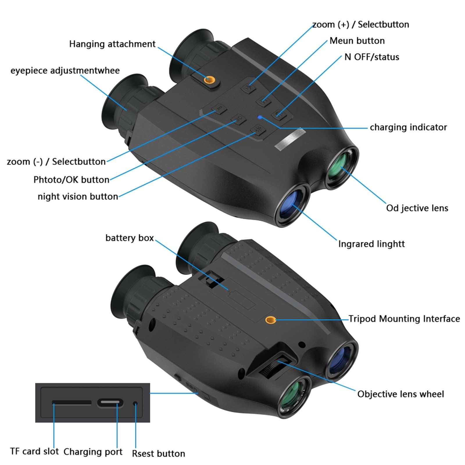 Gafas de visión Nocturna DT99 8X Zoom Digital 300M binoculares Infrarrojos visión Nocturna 48MP 2,5 K UHD 3D cámara telescópica montada en la Cabeza for para Caza, Acampada y observación de Fauna