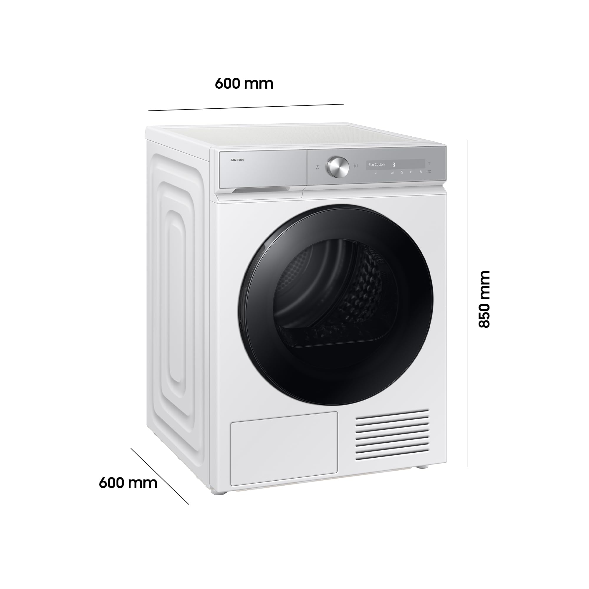 Samsung DV90DB8845GHU2 Wärmepumpentrockner DV8400D, 9 kg, EEK: A, AI Wäschetrockner mit Klartext-Display, AI Dry+, QuickDrive, SuperSpeed, Super Leise Programm, SmartThings-App, Weiß