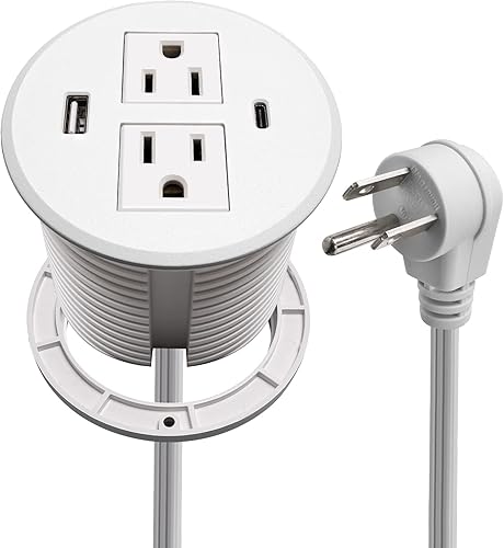 Ojal de alimentación de escritorio USB C total 30 W, PD carga rápida regleta de alimentación de escritorio 2 tomacorrientes 2 puertos USB empotrados