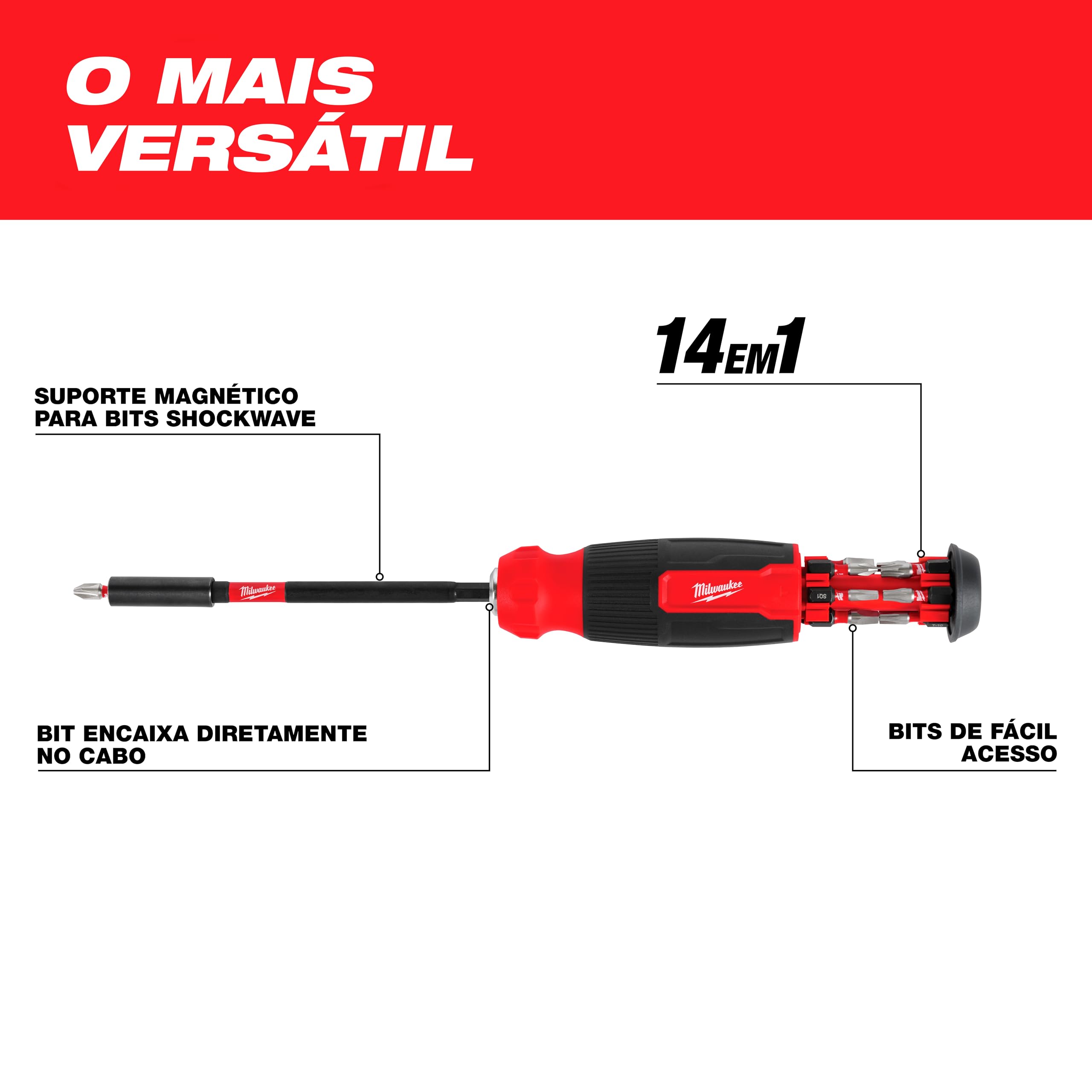Milwaukee Electric - Destornillador multibits 14 en 1 con Shockwave Impact