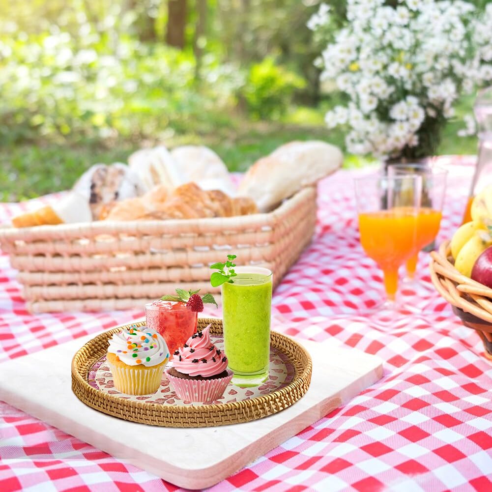 Vassoio da portata in rattan colorato, vassoi per frutta e pane