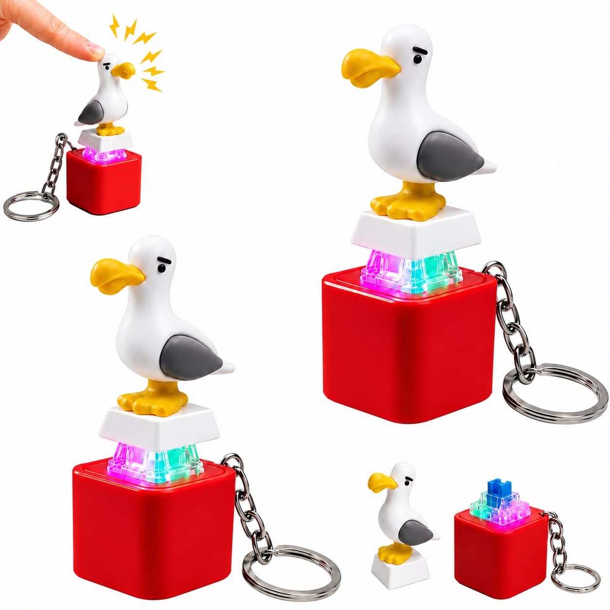 AYAAFA 2 PCS Seagull Sound Button Keychain with Red Base, USB-C Rechargeable Fidget Clicker Toy With LED Light, Stress Relief Funny Desk Toy