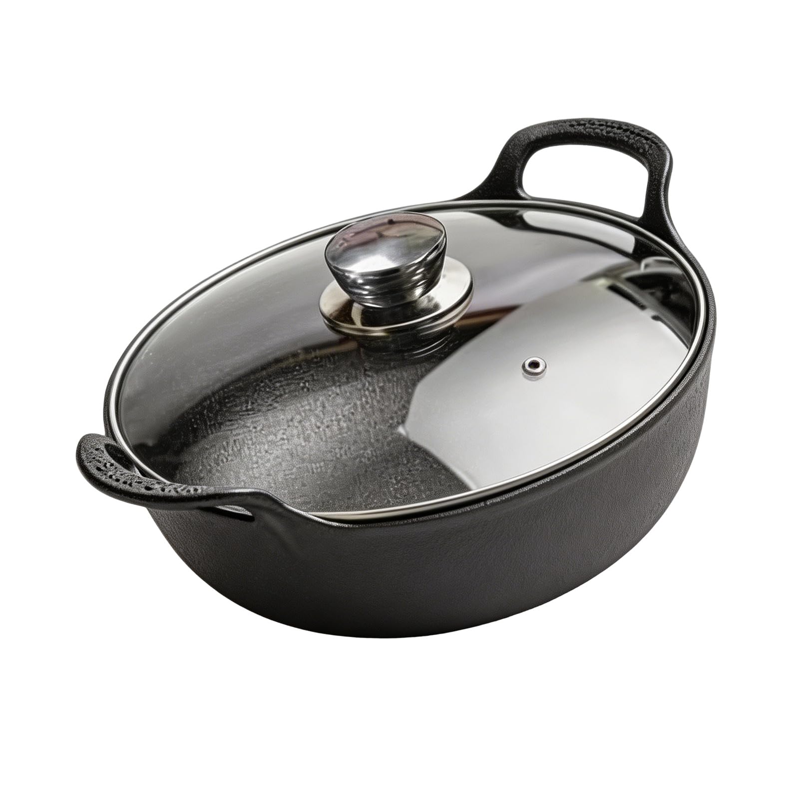 PURPLELILY Professional Cast Iron Wok Pan with Double Handle Multipurpose Saute Pan Frying Pots for Stir Fry and Sauteing Stovetop to Oven Fryingpan