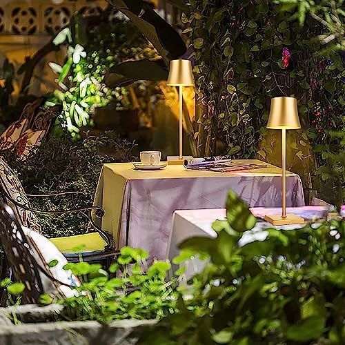 Image of Xergy Portable Metal Desk Lamp - 3 Color Touch Control, USB Rechargeable, 3-Level Brightness, Room Decor, Bedside Light, Night Light, Dining Room (Gold) - LED