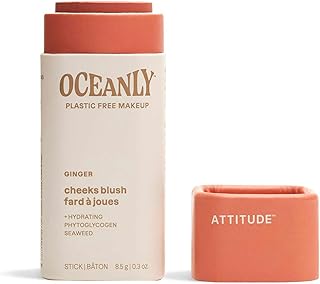 ATTITUDE Oceanly Plastic-Free Lightweight Blush Stick, Titanium Dioxide-Free, EWG Verified, Vegan & Cruelty-free Makeup, Ginger, 0.3 Ounces