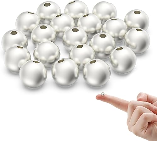 Miniatura 8 de Qulltk Cuentas de plata de ley 925 de oro de 18 quilates para hacer joyas, 50 cuentas sueltas de plata S925 redondas lisas para pulseras apilables,