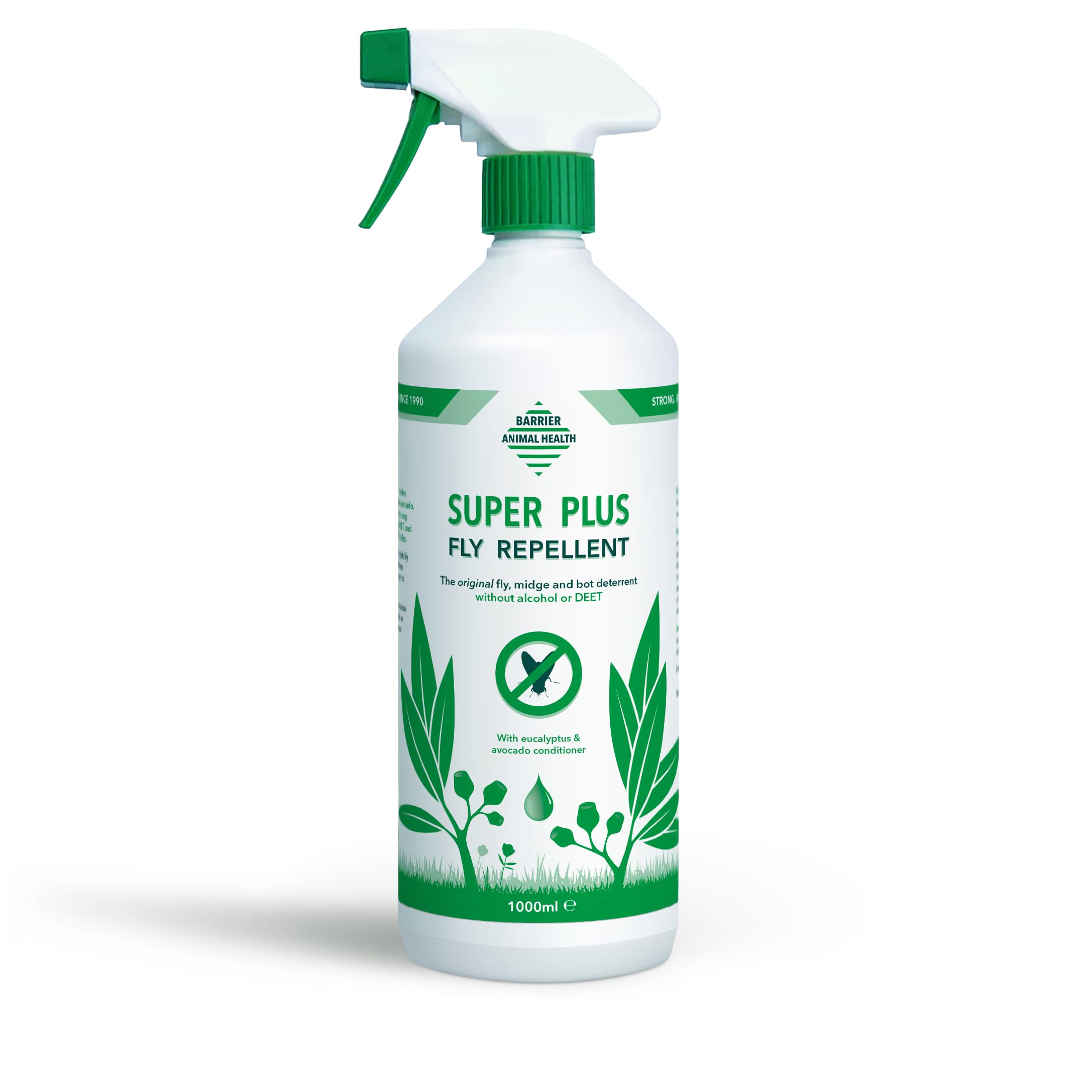 Super Plus Fly Repellent, 1L Spray - Natural & Long-Lasting Protection From All Flies - 100% Essential Oils Including Eucalyptus & Avocado