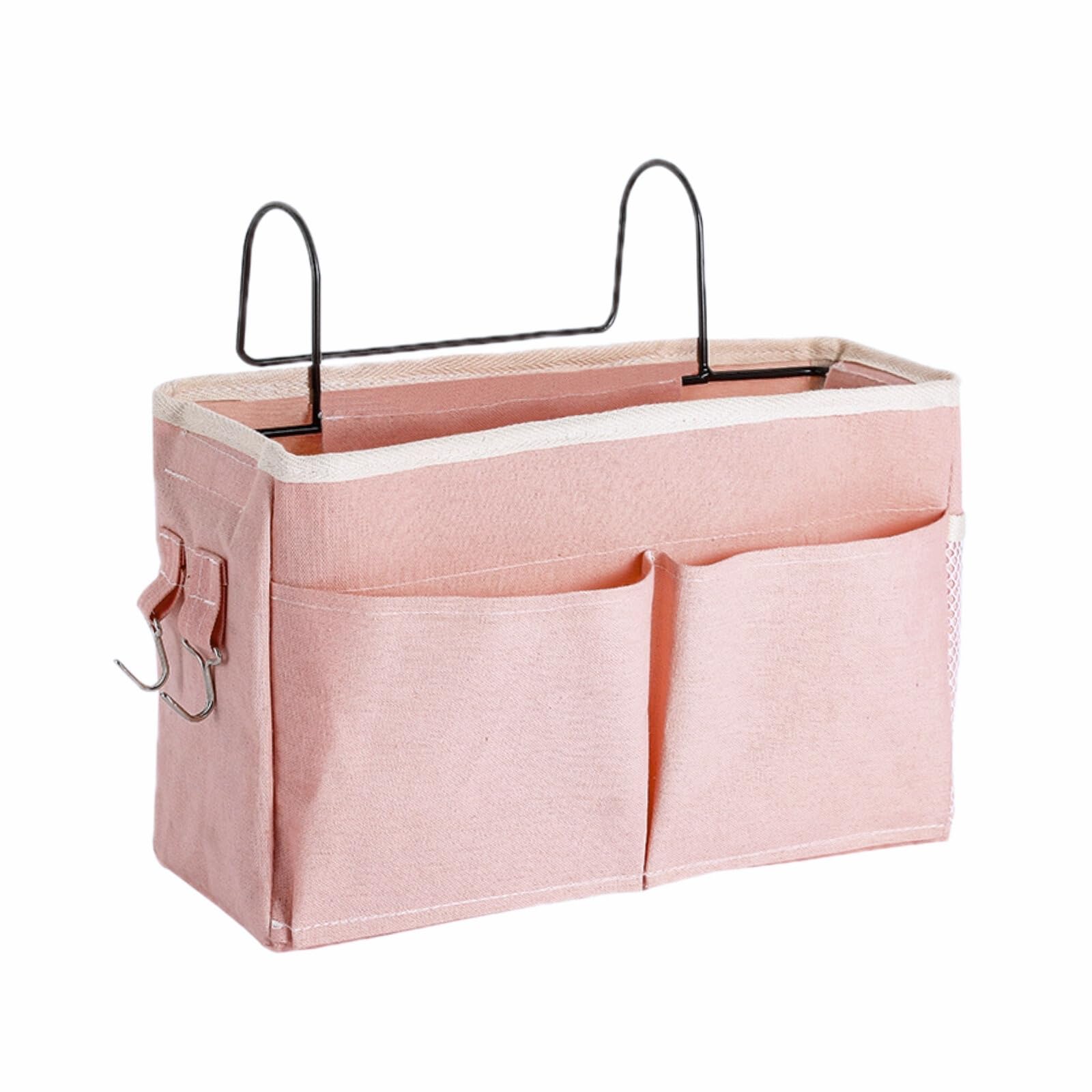 KANRICHU 2 Organizer Portaoggetti Da Appendere Al Letto Con 3 Tasche, In Cotone E Lino, Con Cinghie Regolabili E Gancio, Per Camera Da Letto E Letti A Castello, Rosa - 2