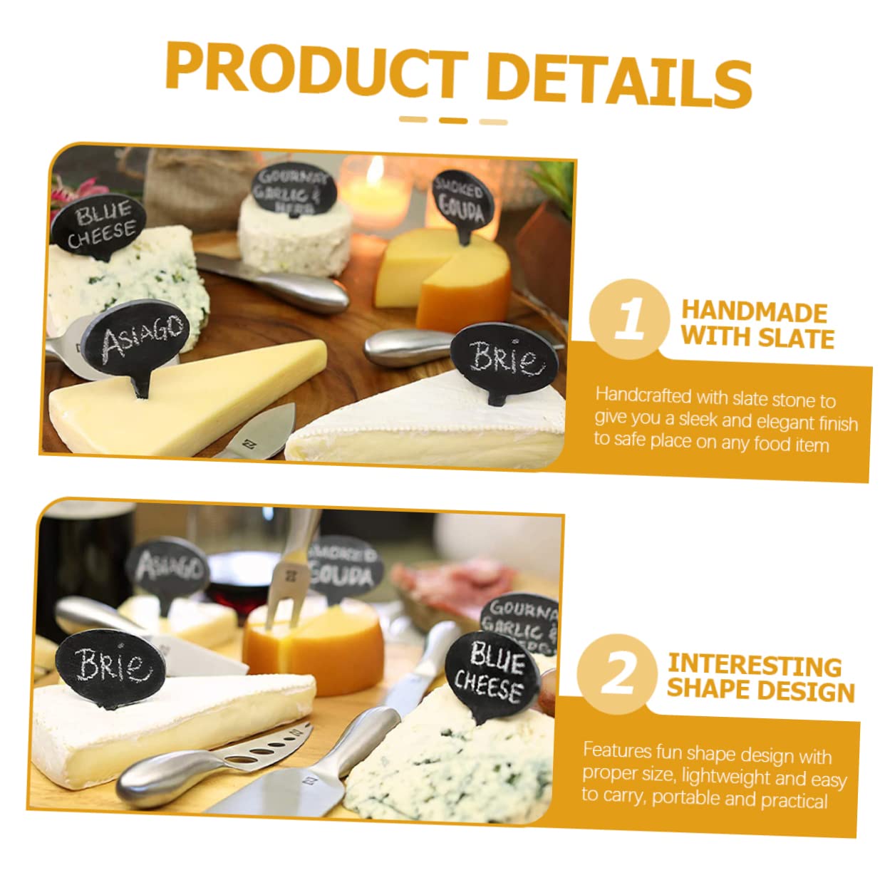 5 Sätze Wiederverwendbare Käsemarker Teiliges Set mit Schiefer Schildern und Kreide für Buffet Lebensmitteletiketten Leicht zu Reinigen Tragbar für Käse und Kuchenbeschriftung