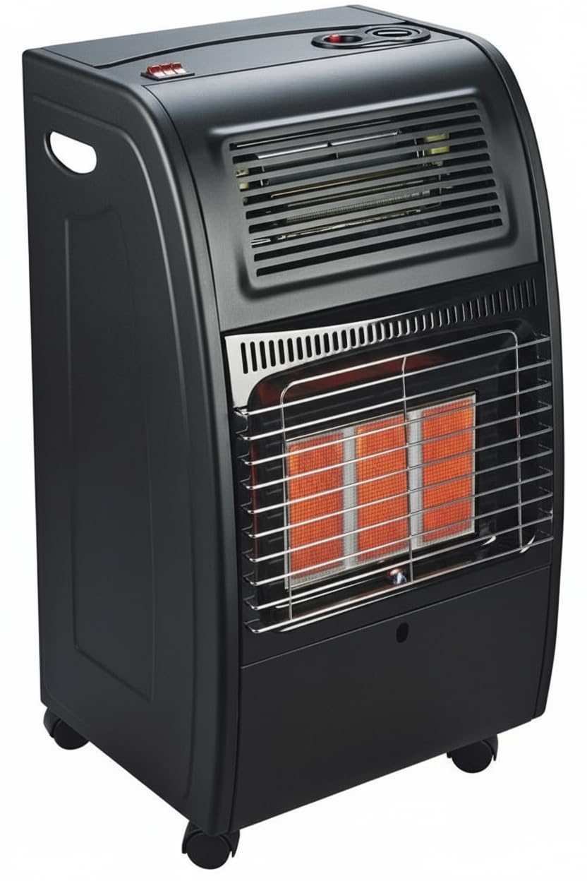 Stufa Catalitica a Gas GPL 4200 W Con Infrarossi Ventilata Turbo 1500 W Per Ambienti Fino A 80 m² 3 Livelli di Potenza Sicura con ODS & FFD Antiribaltamento Con Ruote 72 x 36 x 42 Cm Nero Opaco