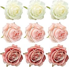 Lot de 9 têtes de roses artificielles en soie de 5 cm pour décoration de gâteau d'anniversaire de mariage - Têtes de roses réalistes en tissu pour décoration de gâteau de fiançailles pour bouquet de