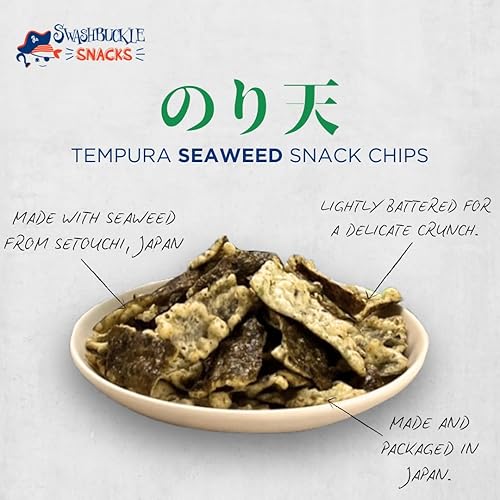 Miniatura 4 de Swashbuckle Snacks Patatas fritas crujientes de algas marinas Tempura sabor dulce de chile 5.29 oz (150 g), fabricado en Japón, Otsumami