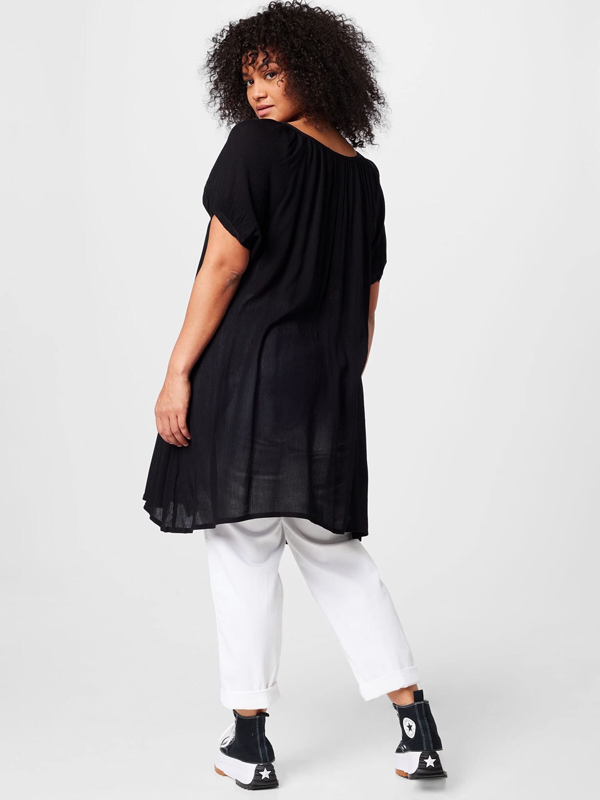 Kaffe Curve Plus Size damskie Tunic krótkie rękawy z okrągłym dekoltem zrelaksowany krój, Głęboka czerń, 50/du?y rozmiar