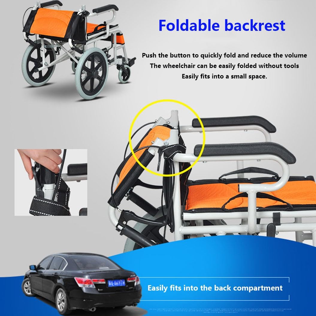 Sillas De Ruedas Plegable Ligera De Paseo Para Ancianos,Sillas De Ruedas Para Adultos,Silla Ruedas De Acero Para Personas Mayores,Reposapiés Abatibles, Ruedas Antipinchazos,Freno En Las Ruedas A