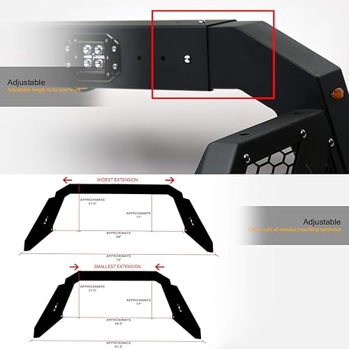 Miniatura 5 de 642167842477 Barra enrollable universal ajustable para caja de camioneta con tercera luz de freno y 2 barras de lámparas de trabajo LED y 6