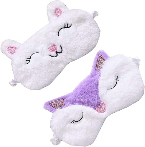 Paquete de 2 lindos cubrebocas de animales para dormir para niñas, diseño de zorro de dibujos animados, alpaca, suave, para dormir, para mujeres,