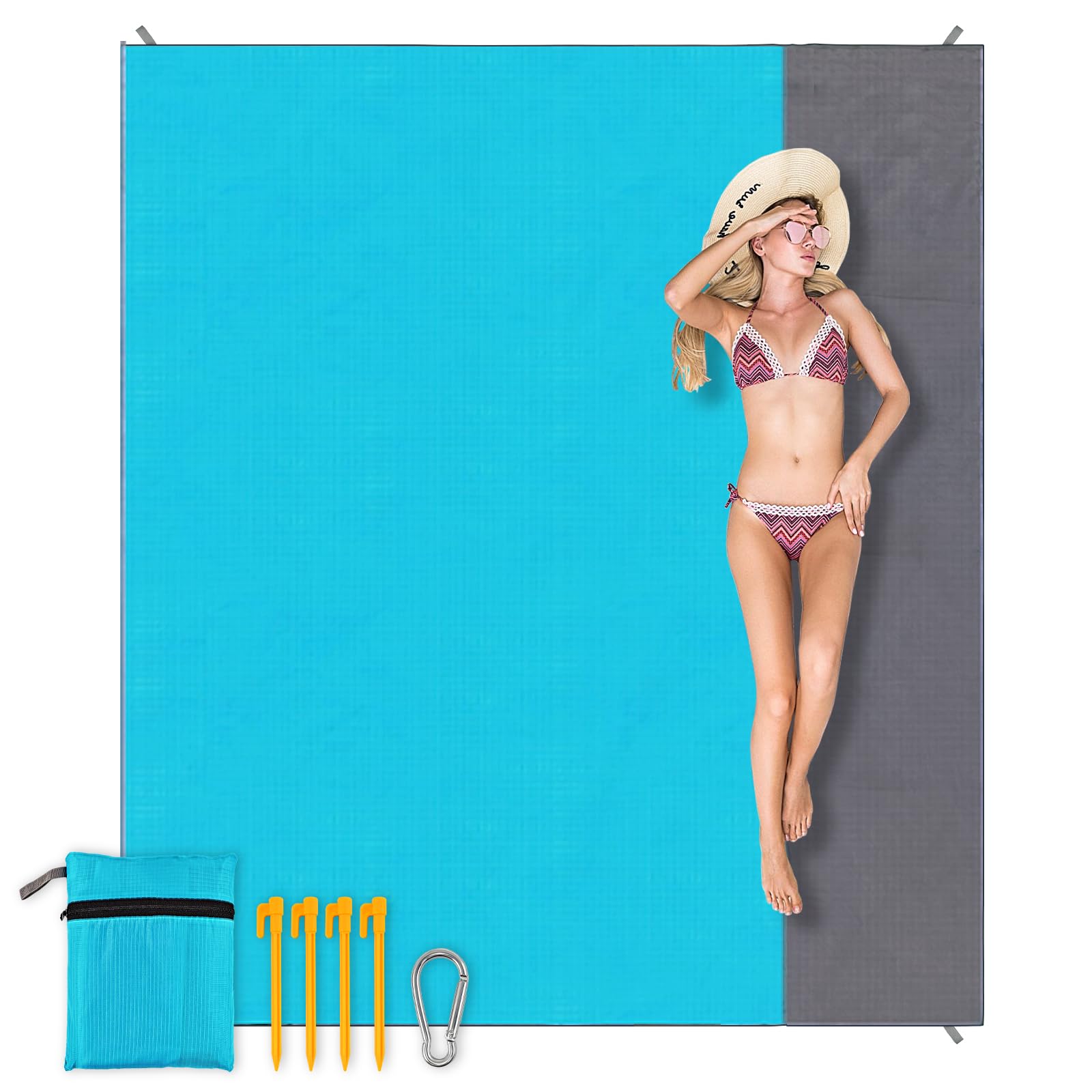 YOYI YOYI Yoyi Sand Free Beach Blanket 210T Polyester,Beach Mat Waterproof Sandproof For 2-7 Adults,Oversized 55'X69' Lightweight Pocket Blanket For Travel,Camping,Hiking,Music Festivals (Blue 69X82)