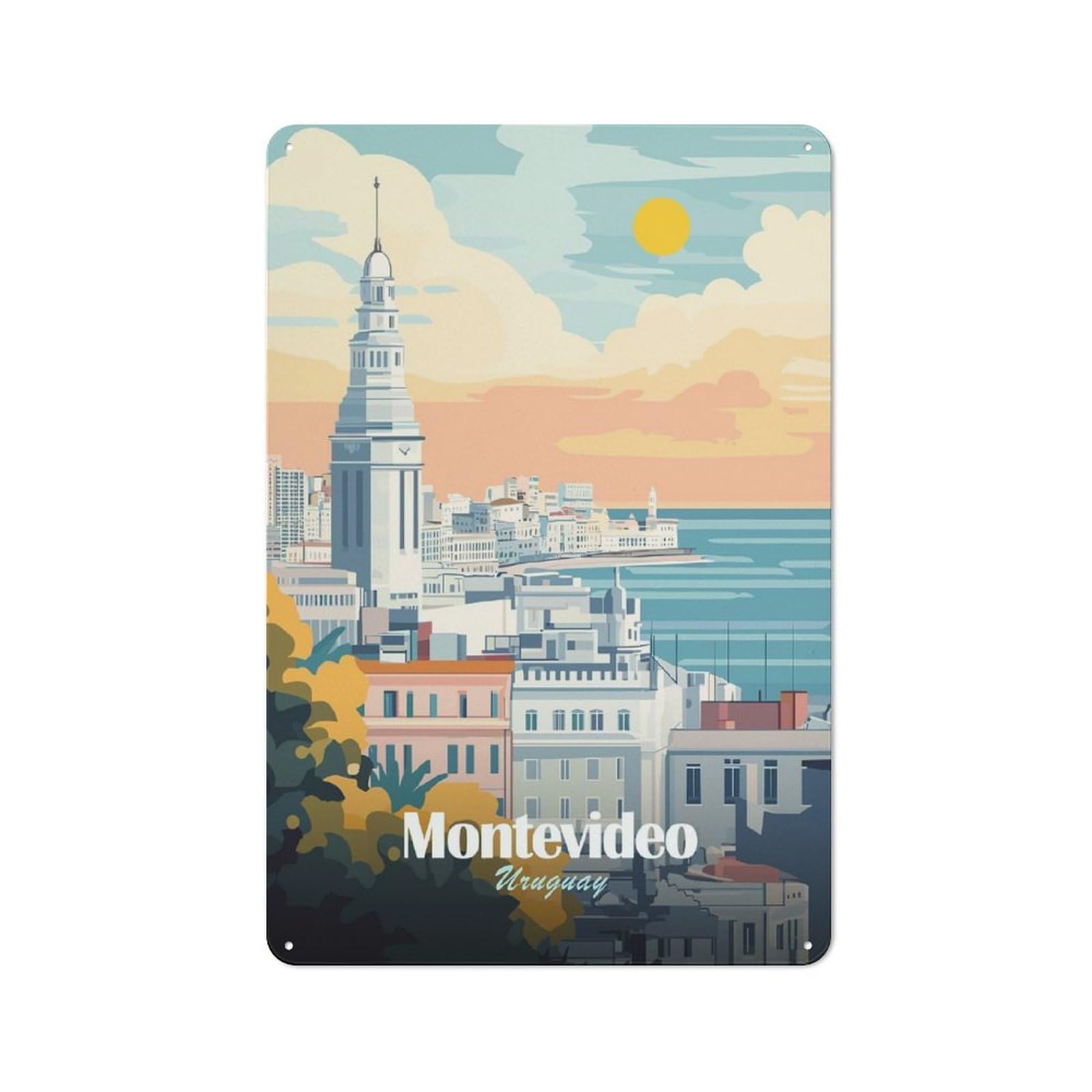 Shed Style Montevideo Uruguay Travel Tin Sign 30x20cm, Utility Space Decor for Greenhouse, Garden Room, Cafe Or Entryway