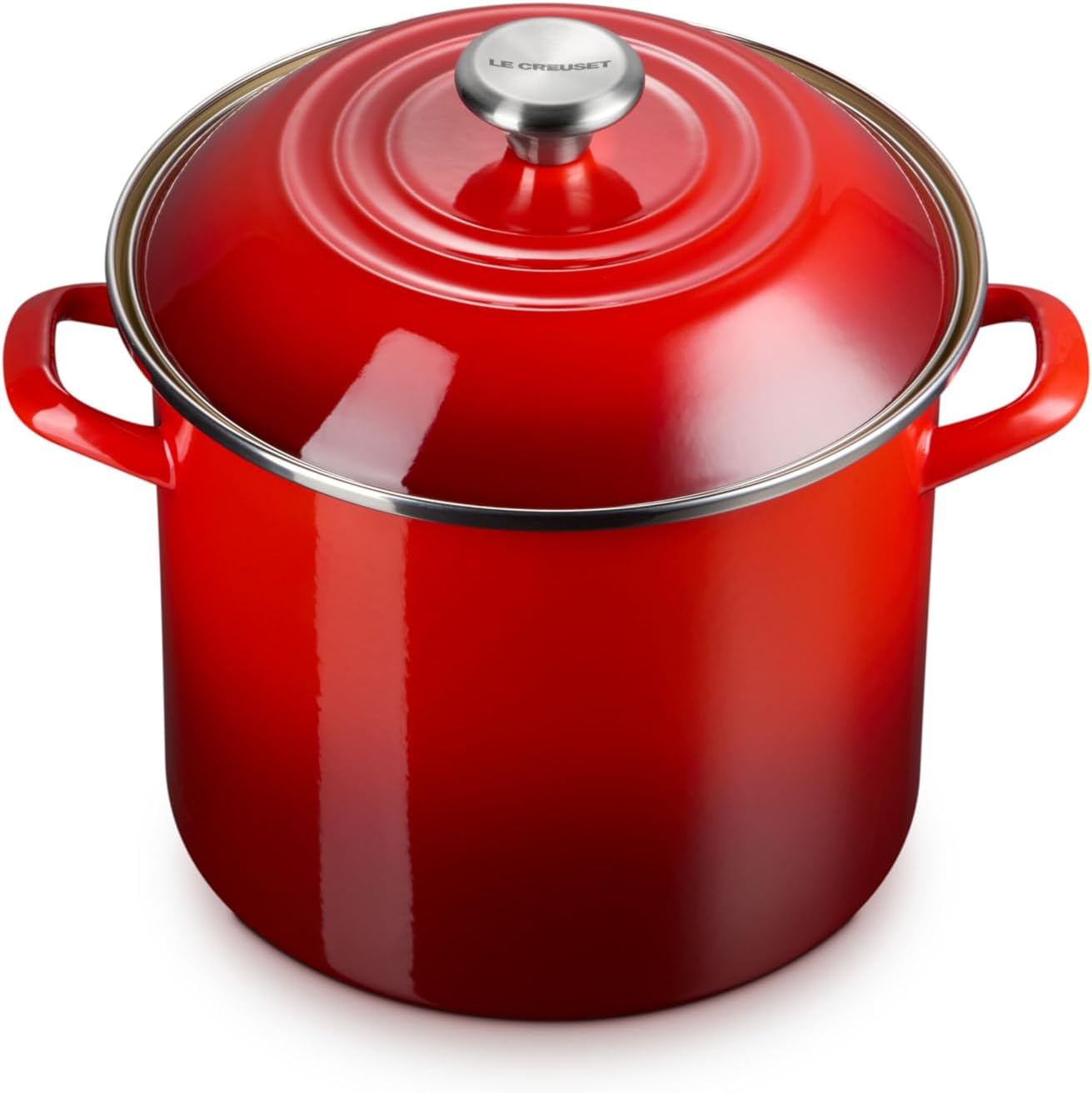 Le Creuset Enamel on Steel Traditional Stockpot, 10 qt., Cerise with Stainless Steel Knob Cerise 10 Quarts