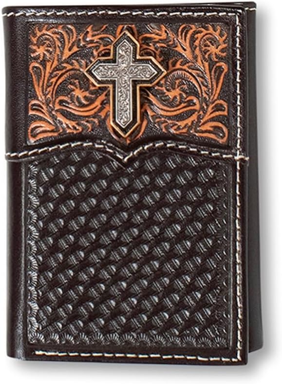 ARIAT Western Wallet Mens Trifold Cross Filigree Medium Brown A3557344