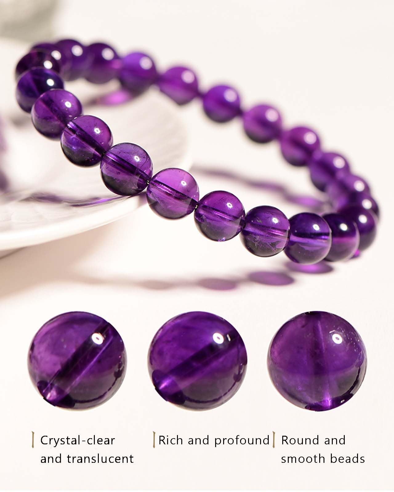 Pulseras elásticas con Cuentas Redondas de Amatista Natural