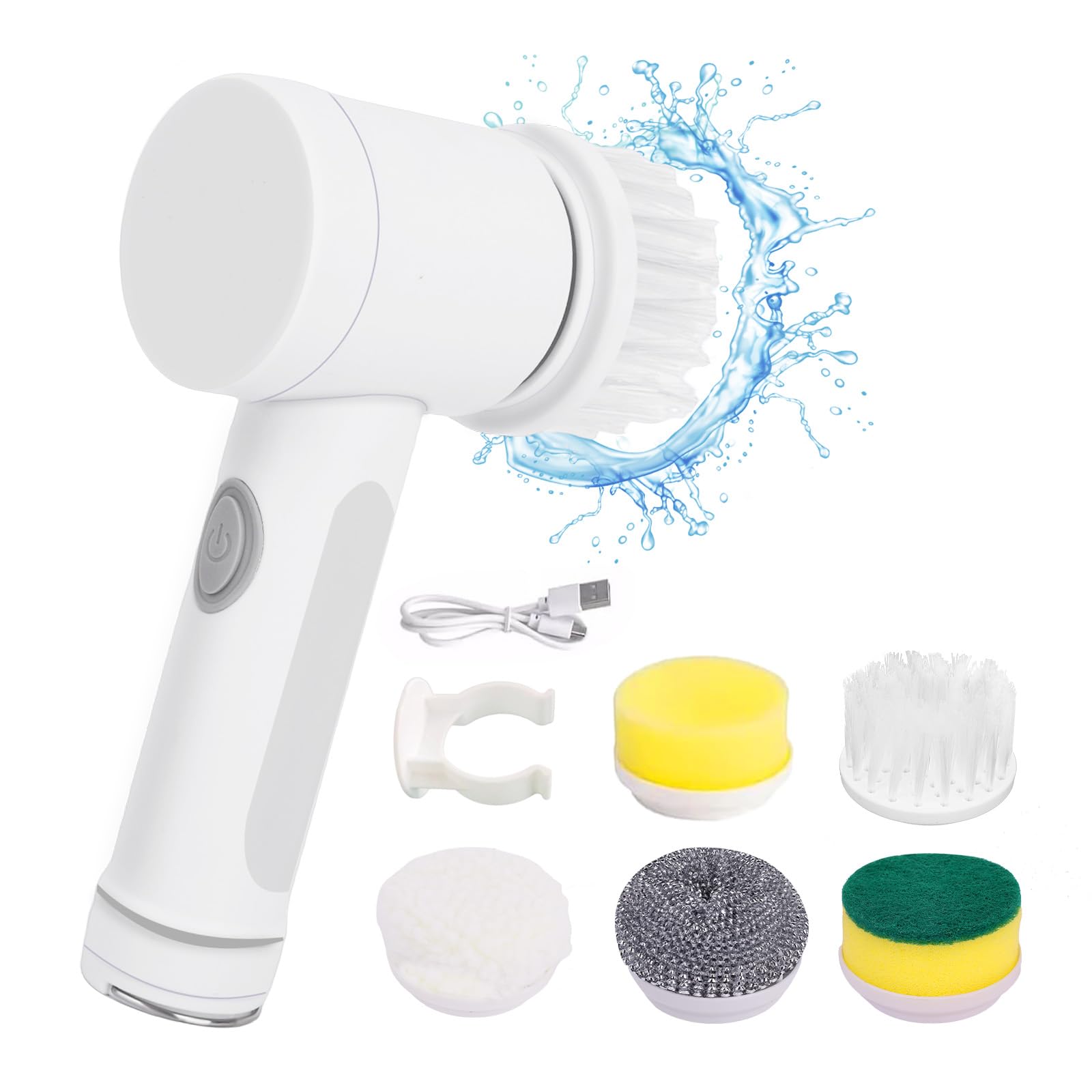 Linzheaxy White-5 Replaceable Heads Electric Spin Brush,Spin Scrubber For Cleaning,Cleaning Brush With 5 Replaceable Brush Heads,Handheld Electric Scrubber For Bathtub,Floor,Tile,Stove,Glass,Sink.