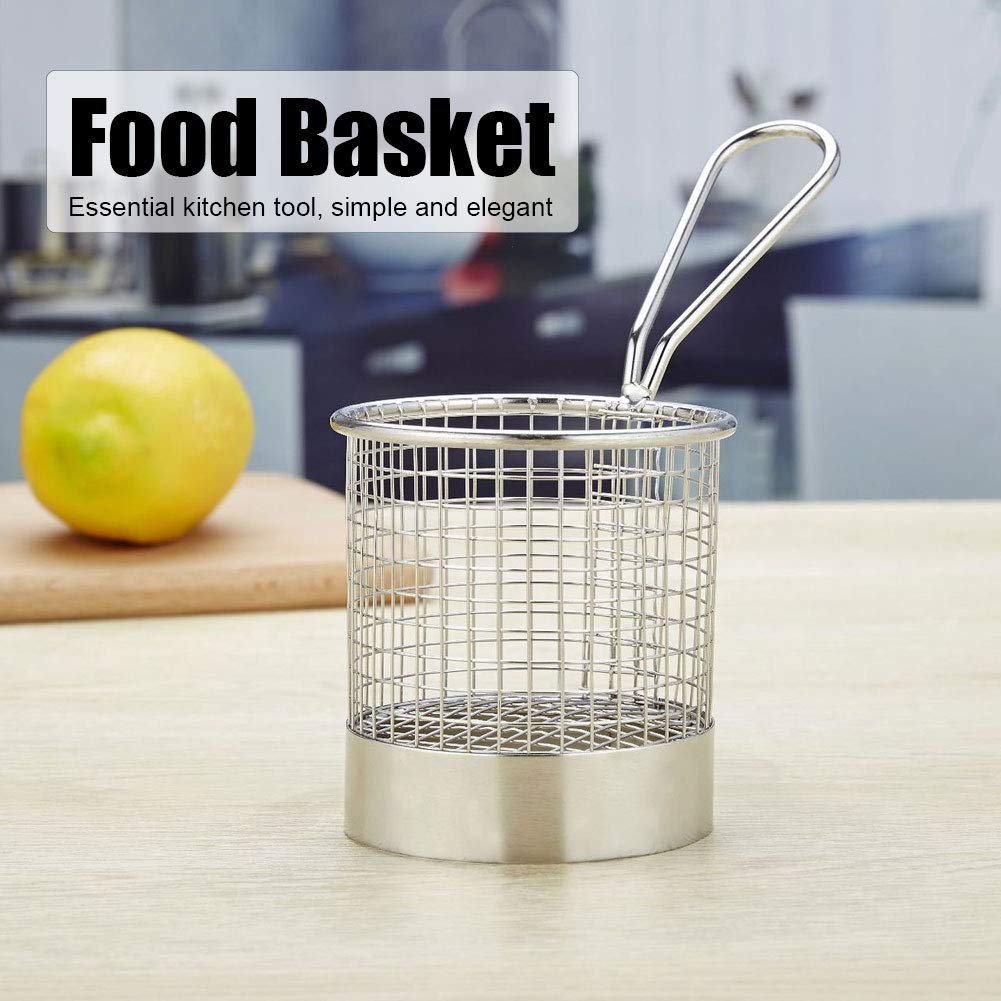 2PCS Mini Round Stainless Steel Deep Fry Basket, French Chip Frying Serving Food Baskets Mini French Fry Chips Baskets Net for Snacks Reusable Fries Holder with Handle