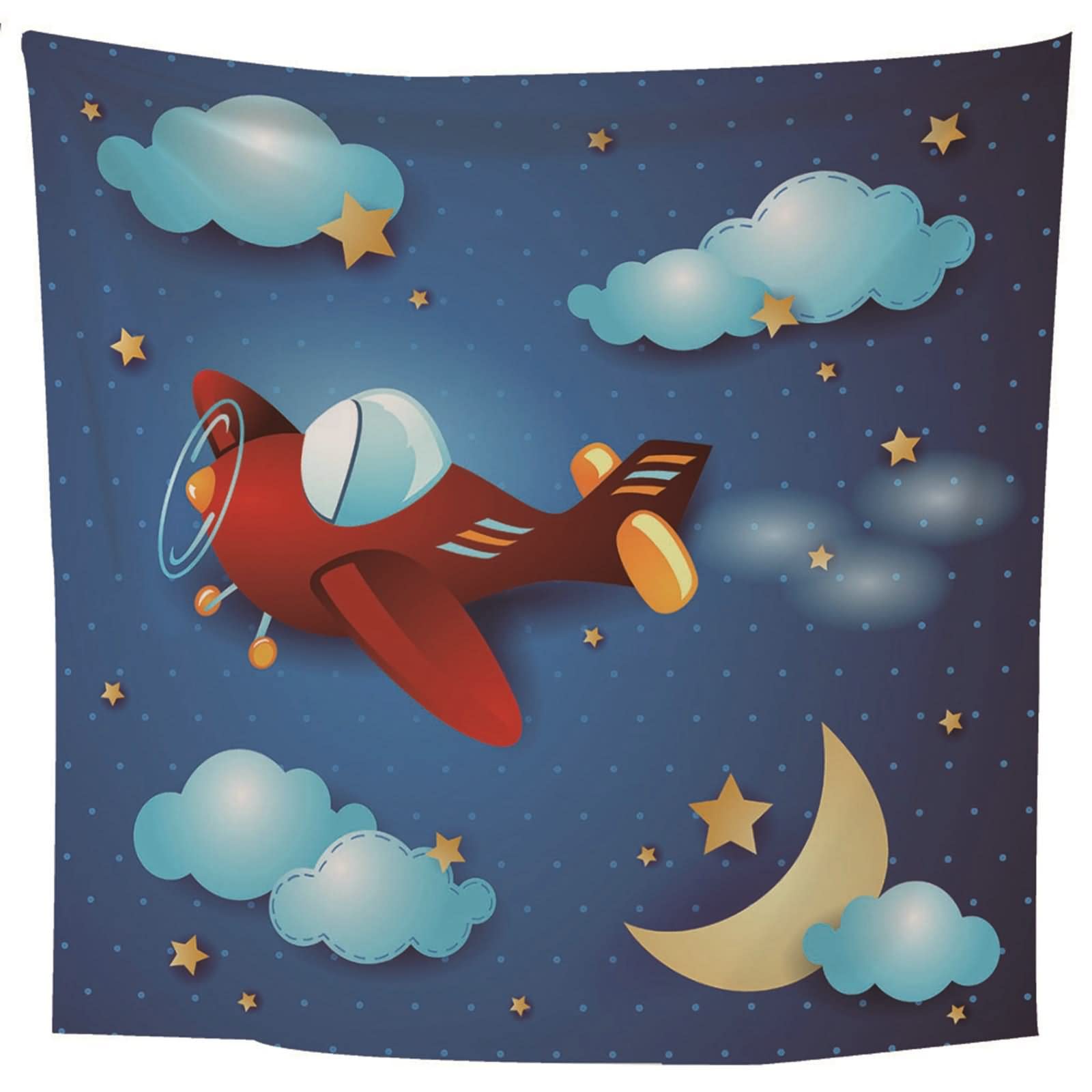 Tapices Navideños, Decoración para Pared Estrellas Lunares y Avión Poliéster Rojo Azul 150x130CM