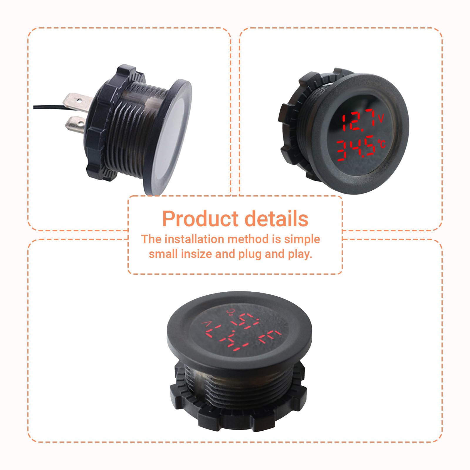 Voltmetro Digitale Termometro 2 in 1,Tensione Batteria Misuratore di Temperatura Monitor Tester,Caricatore USB,per Accendisigari da 12 V,SUV Camion,Camper(1 Pezzi,Rosso)