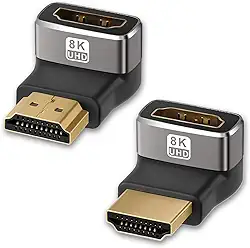 Adaptador de ângulo reto HDMI 2.1 8K, pacote com 2, extensor HDMI macho para fêmea 90° e 270°, 4K @120Hz 8K @60Hz, banhado a ouro 24K, conector de cotovelo HDMI com economia de espaço para