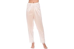 Women's Silky Soft Satin Polyester Pant Slip Liner with Cushioned Elastic Waistband and Lace Trim