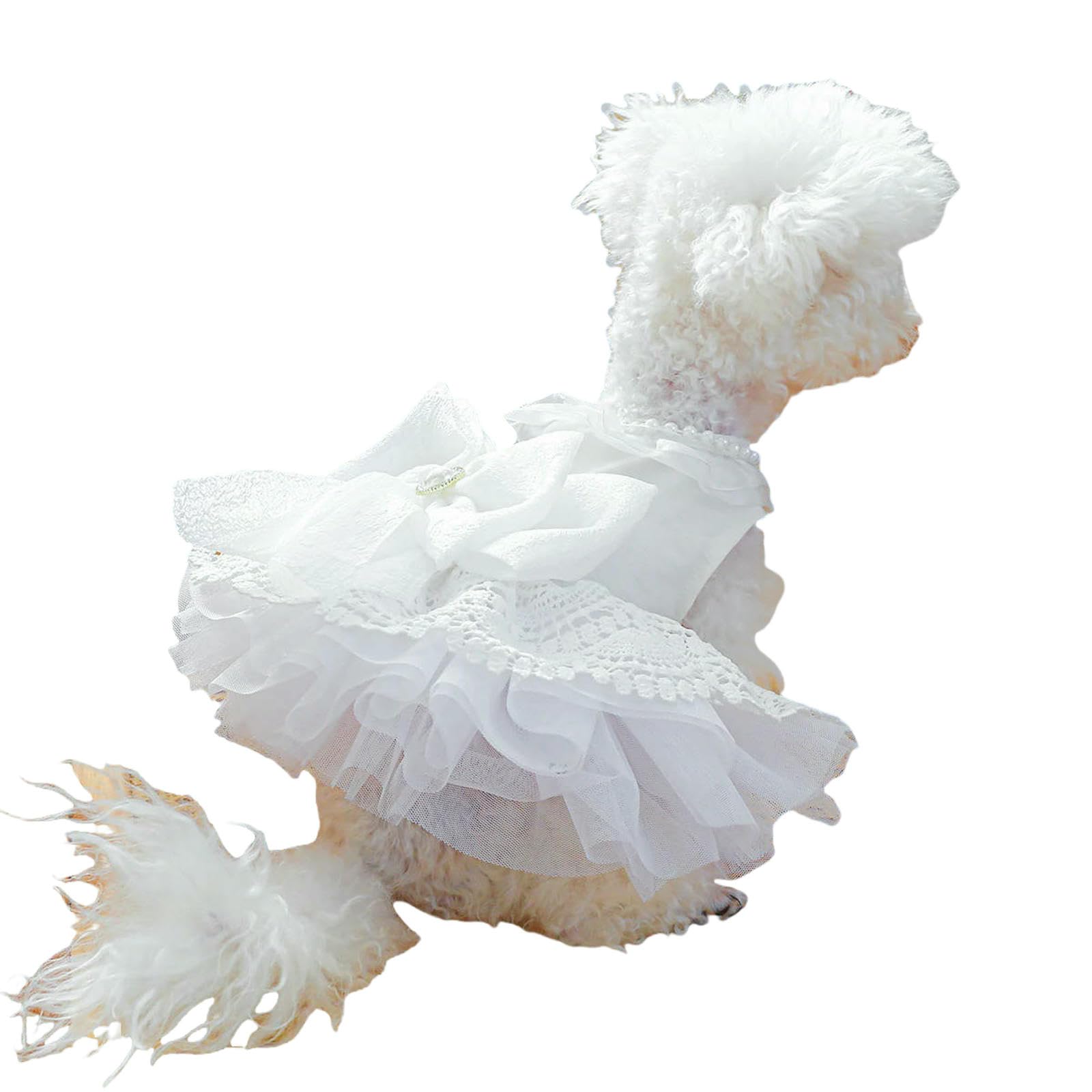 Vestiti per Cani Cane in Pizzo di Lusso da Cane Sposa Costume Morbido Comodo Abito da Matrimonio per Cani da Sposa Abbigliamento per Animali-Bianco-XL