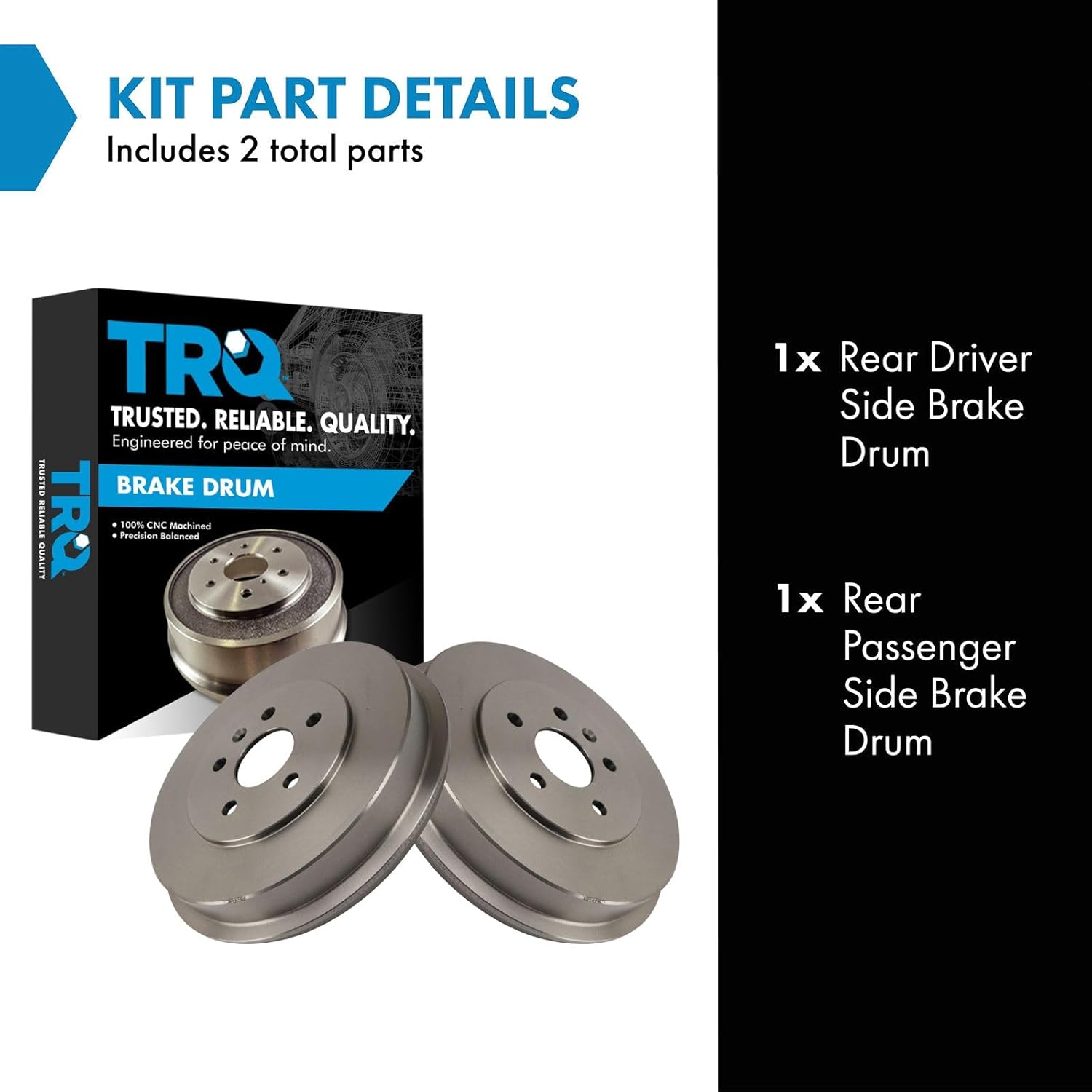 TRQ Rear Brake Drum Set Compatible with 2011-2016 Chevrolet