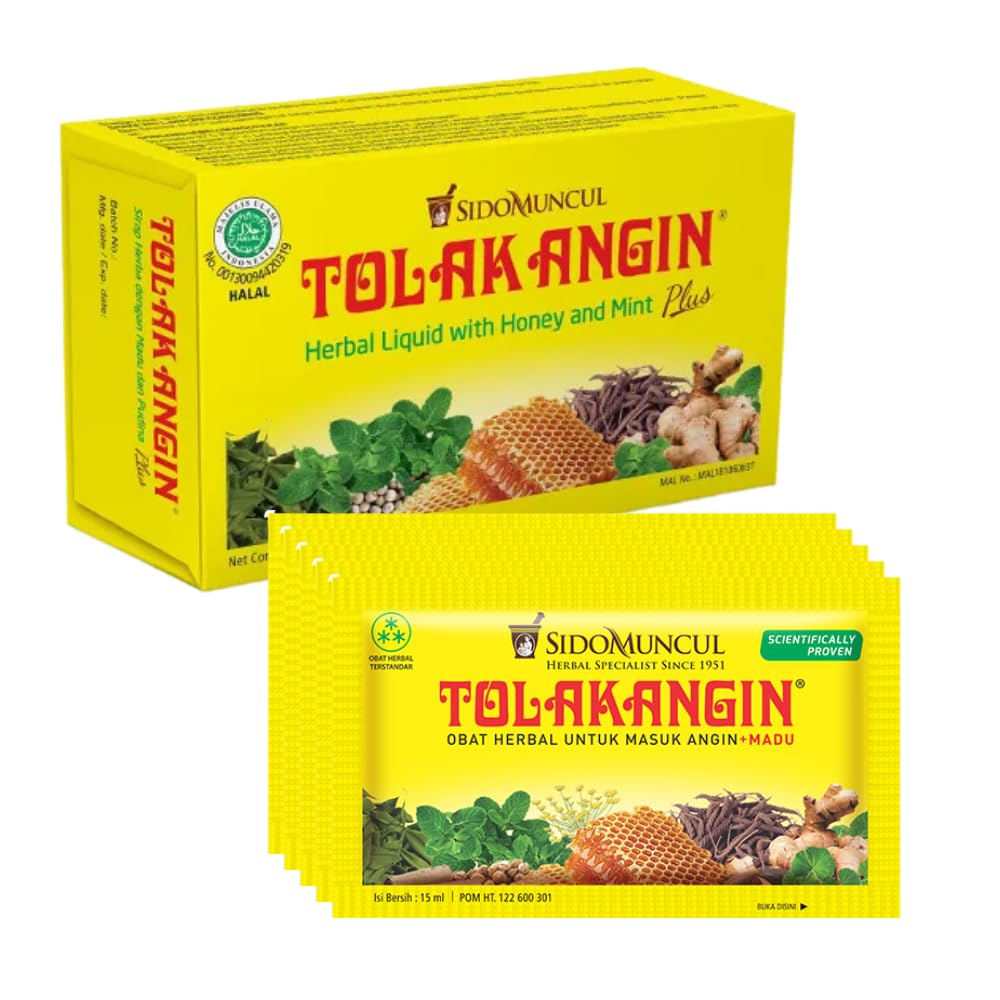 Sidomuncul Tolak Angin Plus 5 Sachets 15ml - Formule herbale Traditionnelle Indonésienne - Mélange Plantes, Miel, Menthe