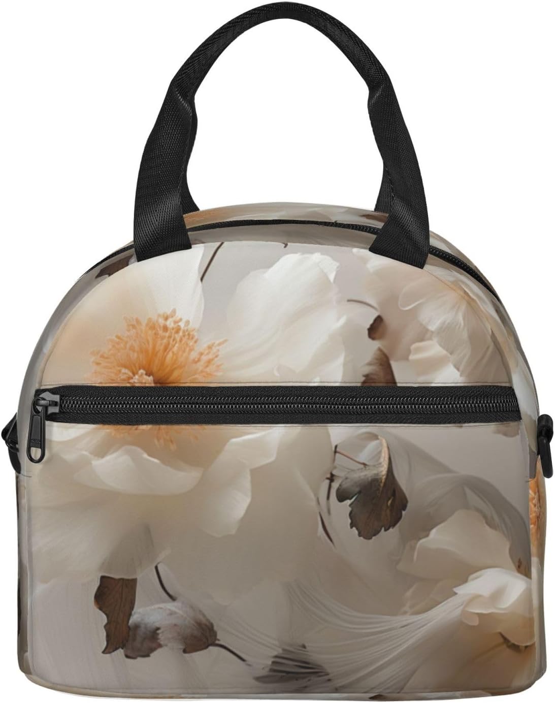 Floral Graphite Print Reusable Lunch Bag Insulated Lunch Boxes for Office Work Picnic Tote Bag Adjustable