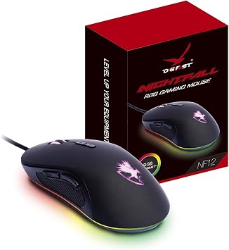 Nightfall NF12 RGB Gaming Mouse، تصميم متماثل، 50 مليون نقرة متانة، أزرار قابلة للبرمجة، تبديل DPI الديناميكي، لون مخصص، DPI للاعبي الكمبيوتر الشخصي Windows باللون الأسود