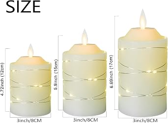Battery Operated Flameless Pillar LED Remote Control Candles 3pack Ivory