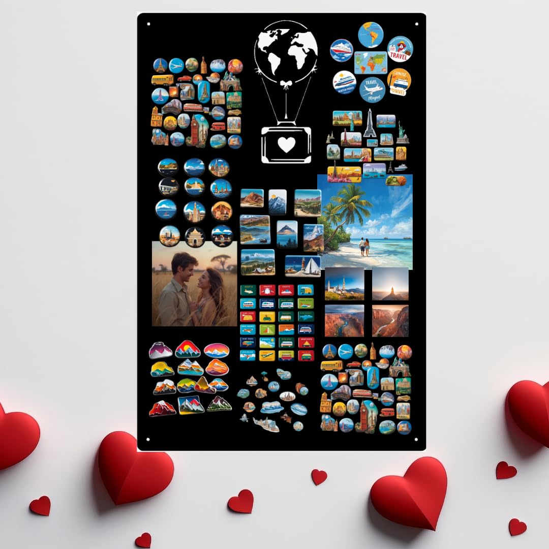 Magnettafel für Erinnerungen Koffer Schwarz 74x49 cm | Magnetisches Stahlboard für Magnete, Fotos und Notizen, Beschreibbar, Montageset inklusive