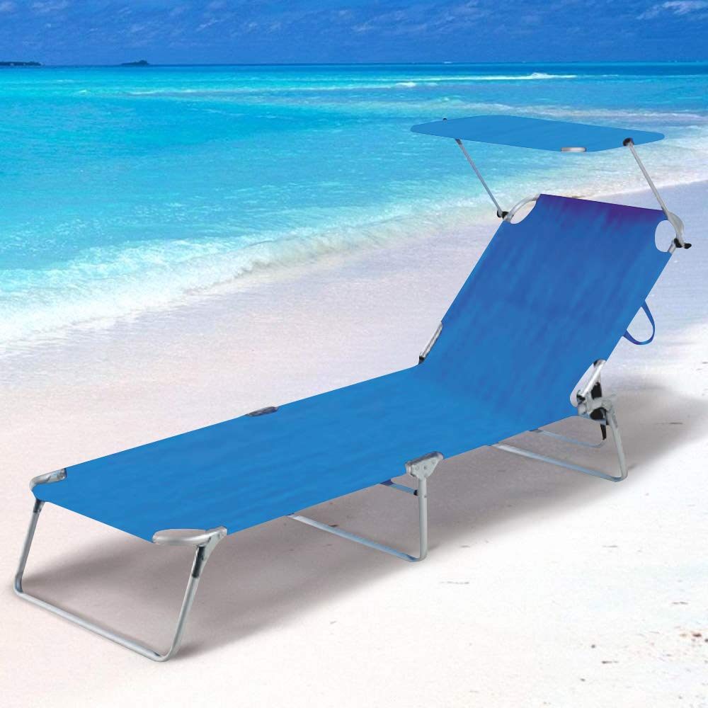 BAKAJI Lettino Prendisole con Tettuccio Parasole Sdraio Pieghevole Salvaspazio, Schienale Regolabile, Struttura in Alluminio e Tessuto in Textilene per Mare Spiaggia Piscina Relax (Blue)