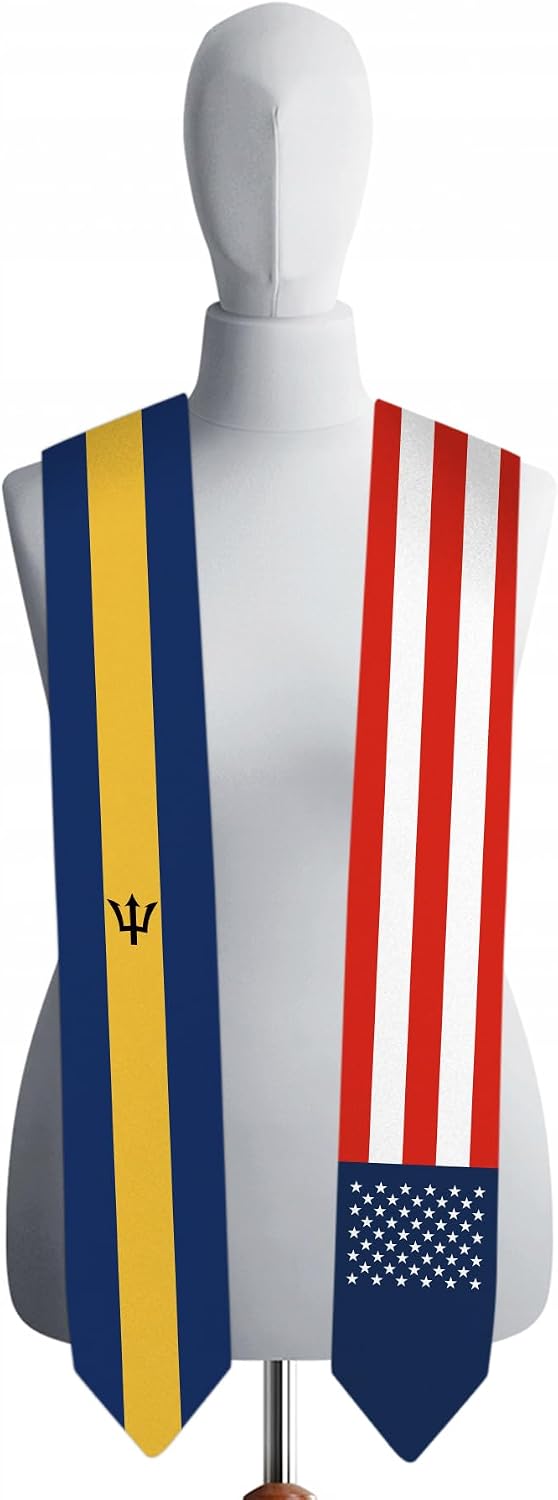 72 Inch Barbados Flag and USA Flag Graduation Sash Unisex Adults Graduation Stole Scarf International (Not Include Baccalaureate Gown and Hat)