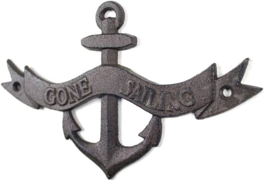 Hampton Nautical K-9315-cast-iron Cast Iron Gone Sailing Anchor Sign 8" - Decorative Metal Wall Art - Cast Iron Nautical Decor Sign