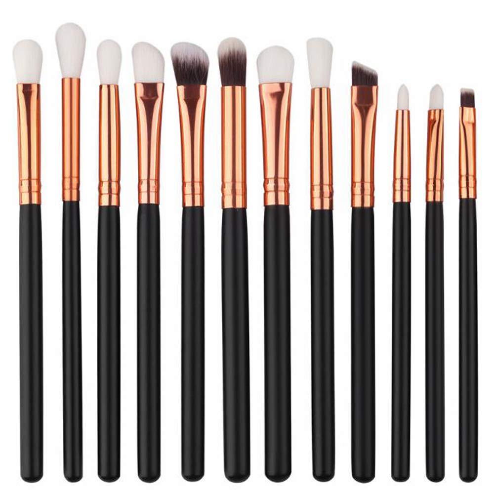Jam Lee Makeup Brushes Set 12pcs Wood Handle Soft Nylon Bristles Kabuki Makeup Brush Cosmetic Brushes Eyeshadow Eyeliner Blush Brushes (Black)
