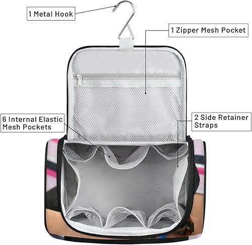 Miniatura 5 de Dachshund - Bolsa de aseo para mascotas para mujer, organizador de maquillaje de viaje con gancho para colgar, bolsas de cosméticos de viaje para