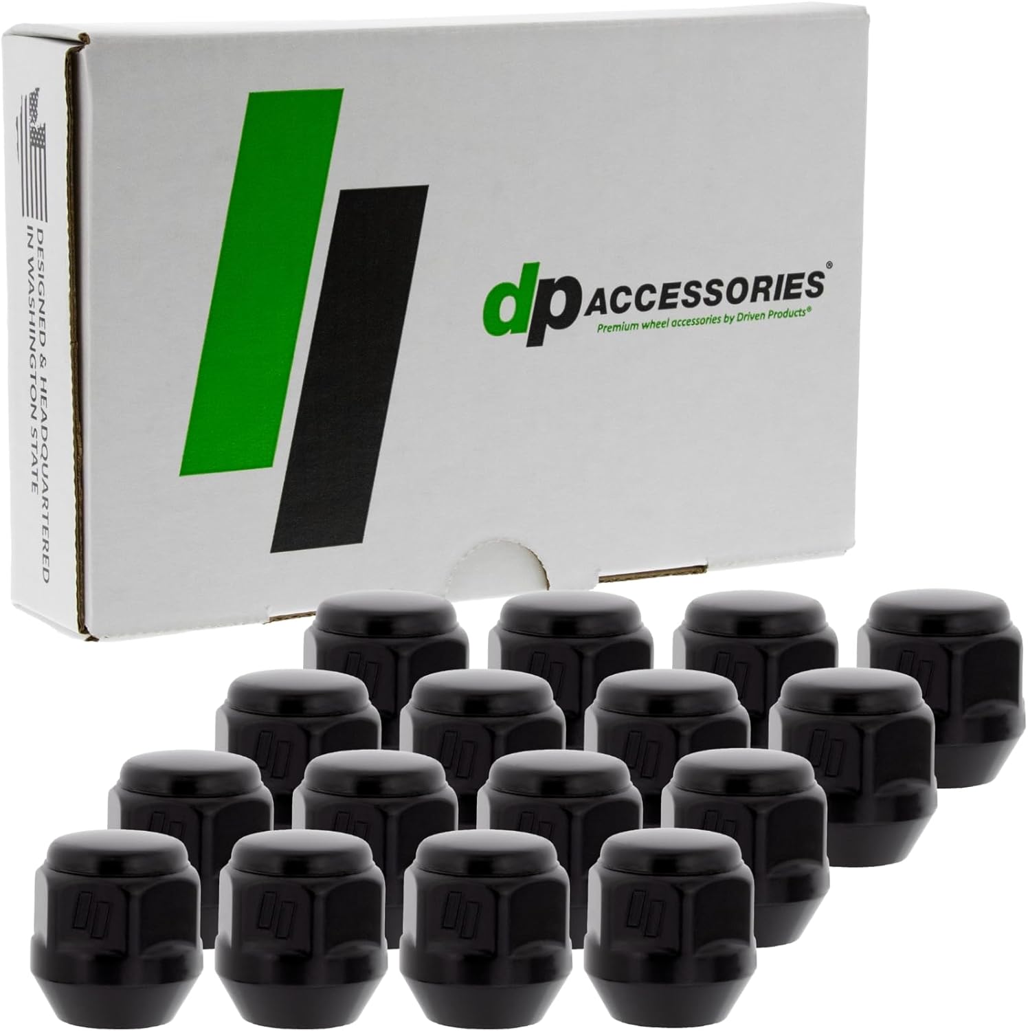 DPAccessories Lug Nuts Compatible with 2018-2022 Hyundai Accent | Black OEM Style | for Factory Aluminum Wheels Only | Set of 16 Wheel Nuts | DHYACC05F-BK/1