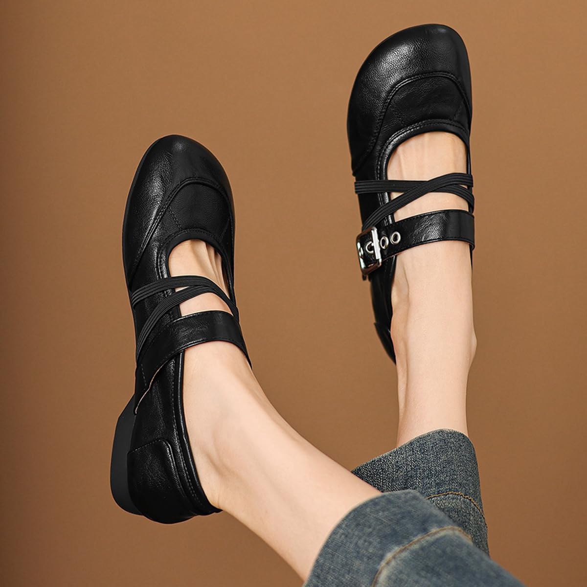 Ballerine Mary Jane Donna Punta Tonda Cinturino 2cm