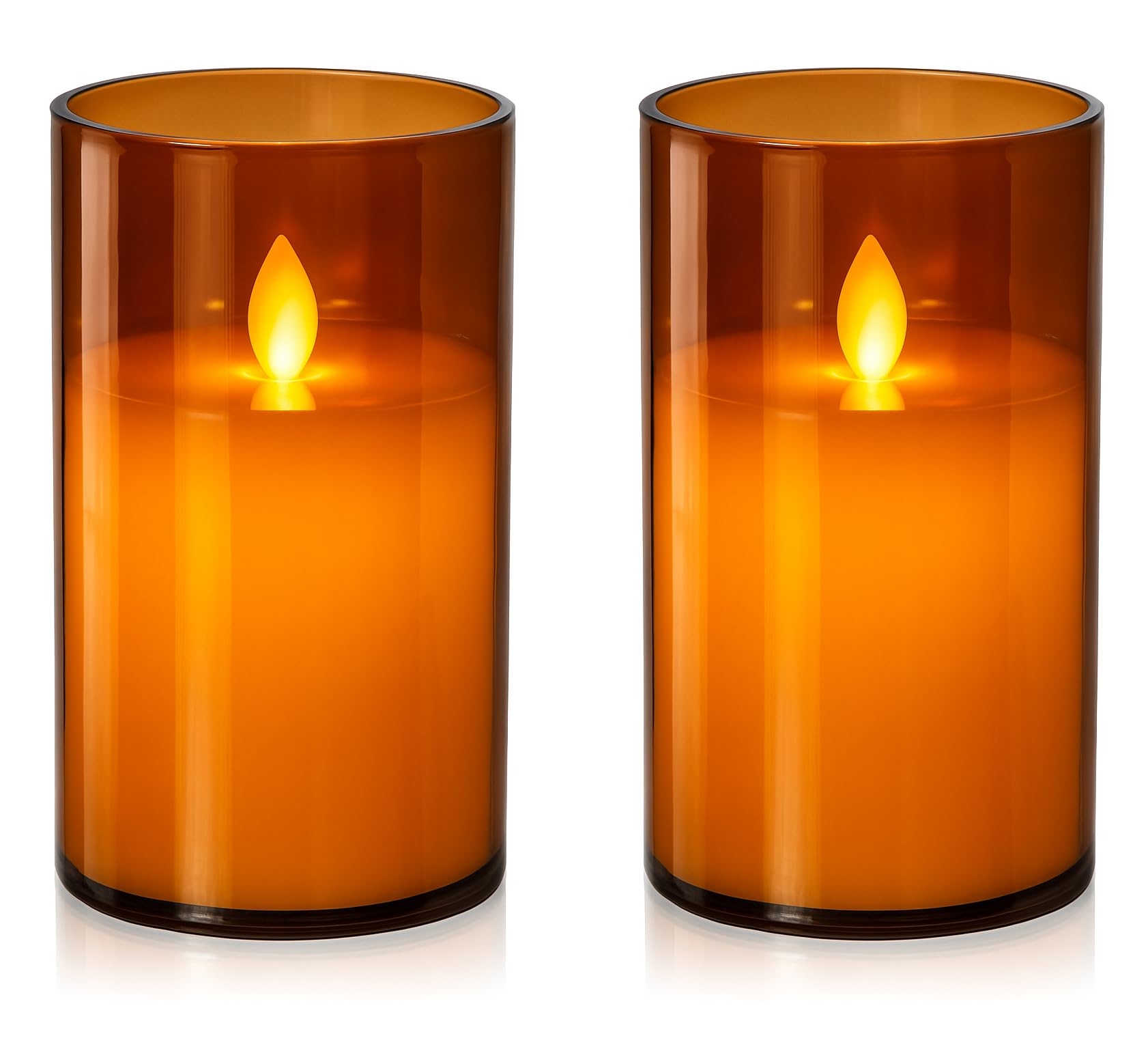 Jamboree!!! Amber Glass LED Flameless Candles with Realistic Flickering Flame | Battery Operated Smokeless Decorative Lights | Home Décor, Bedroom, Living Room, Diwali, Christmas & Gifts Pack of 2