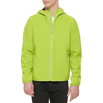 GUESS Men's Softshell Long Sleeve Hood Jacket, Lime, Small
