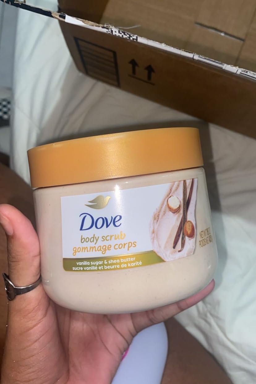 Unilever Dove Vanilla Sugar & Shea Butter Body Scrub Exfoliates and Deeply Nourishes for Smooth, Radiant Skin 15 oz