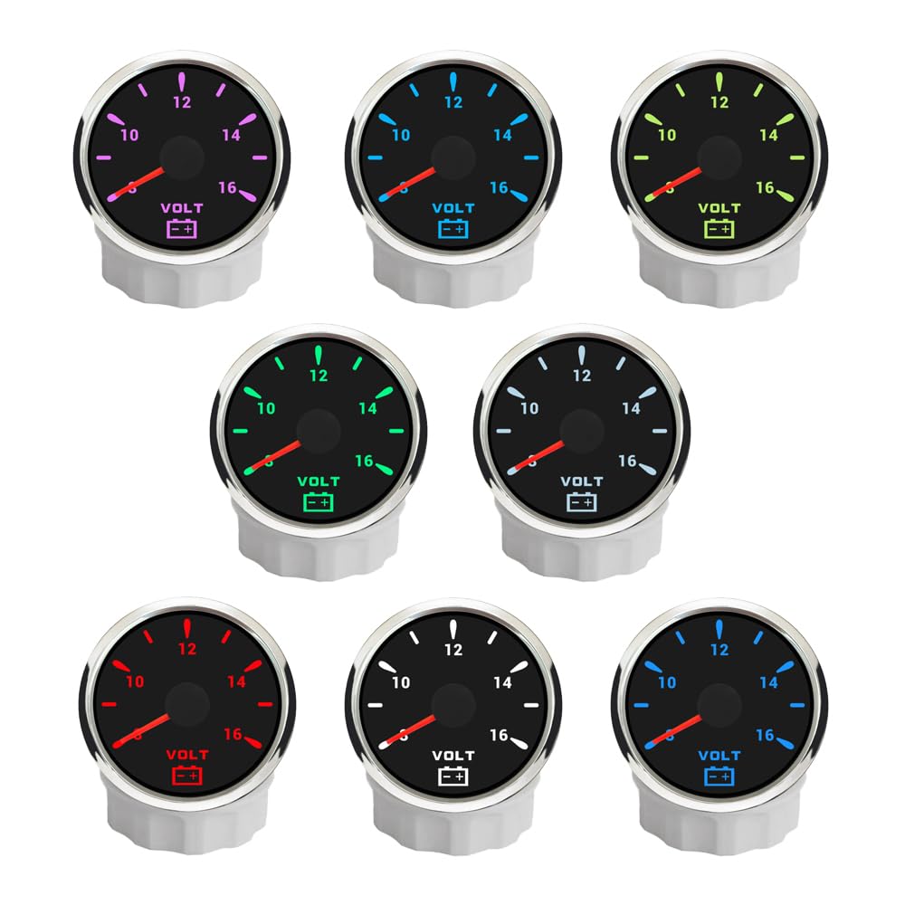 ELING Voltmètre 52 mm 8-16 V 12 voltmètre avec rétroéclairage 7 couleurs pour motos berlines