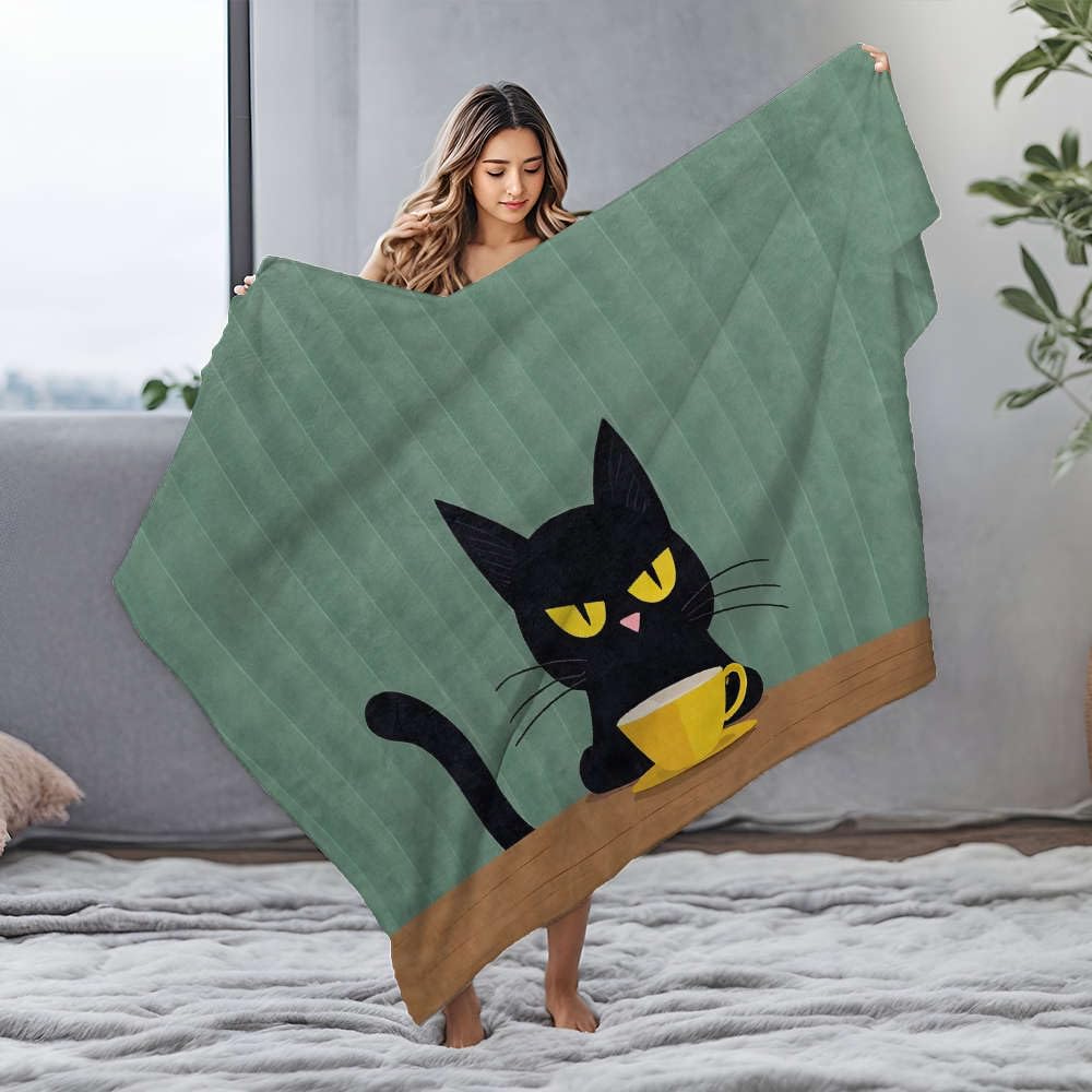 Couverture imperméable bébé contre les fuites accidentelles, plaid flanelle chat noir 125x150